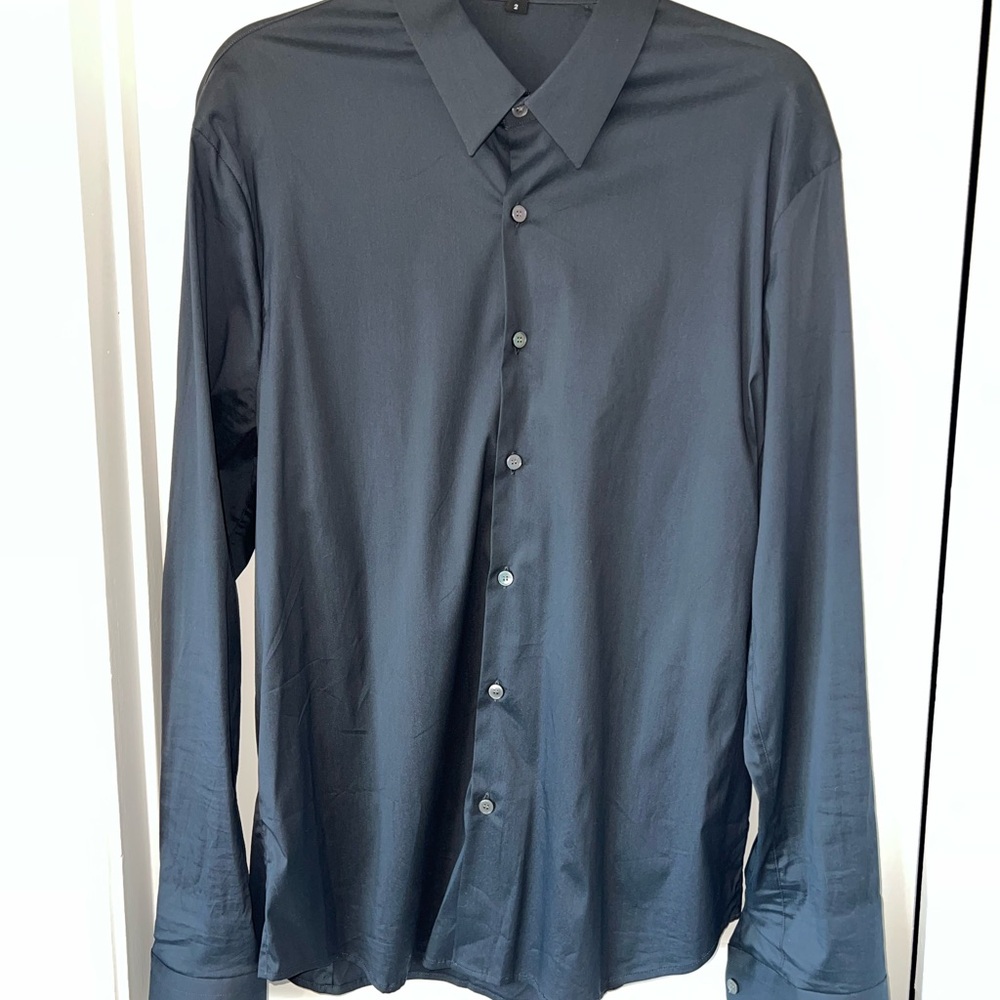 2 James Perse Button Down Shirts (Black & Royal Blue) - Size 2 (medium)